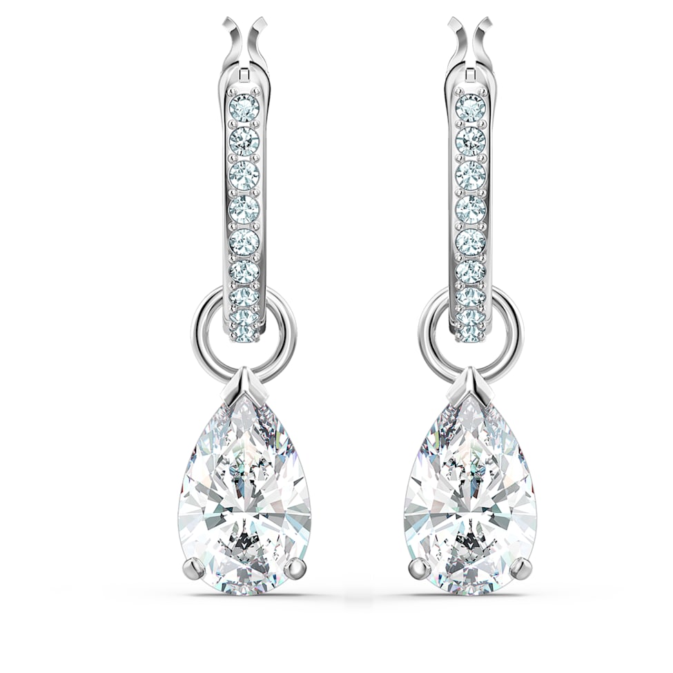 Attract drop earrings, Pear cut, White, Rhodium plated by SWAROVSKI