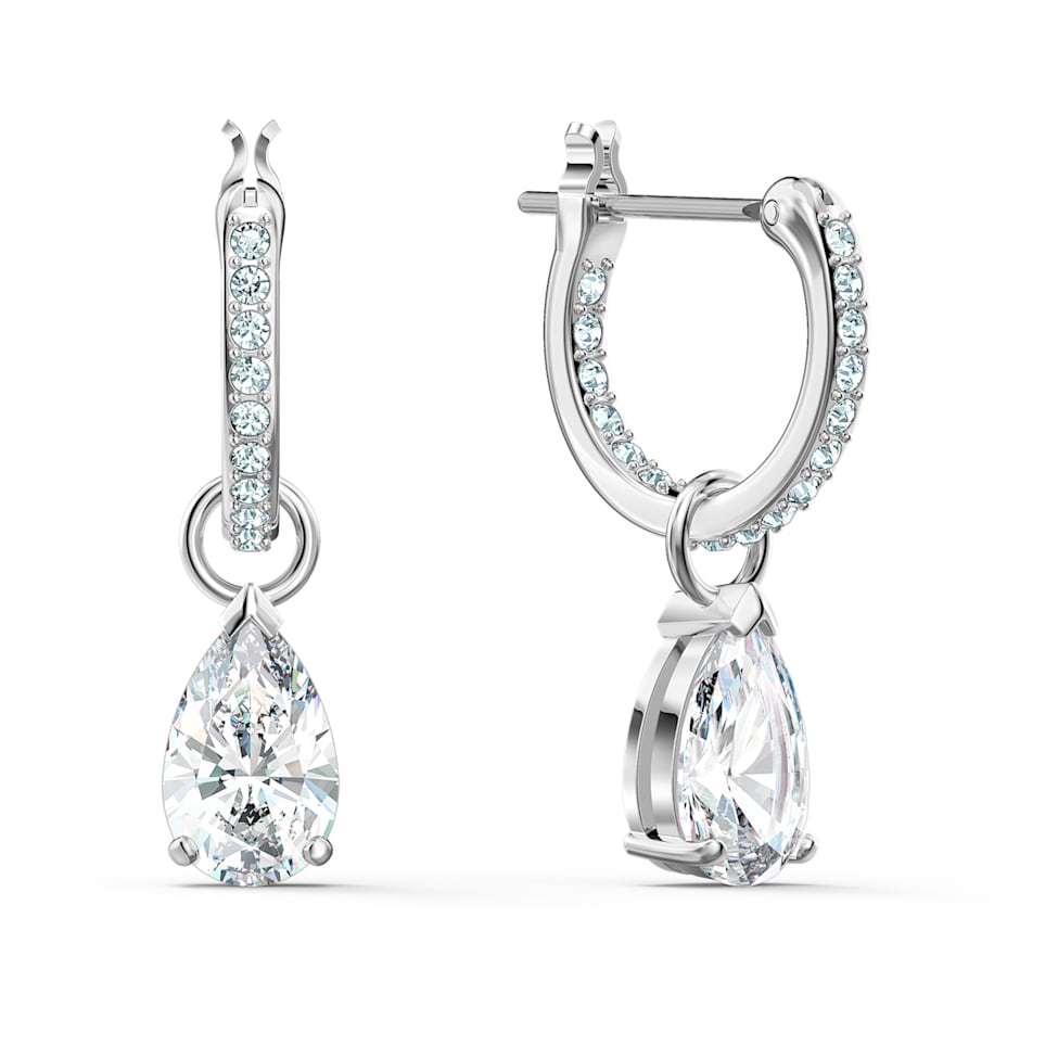 Attract drop earrings, Pear cut, White, Rhodium plated by SWAROVSKI
