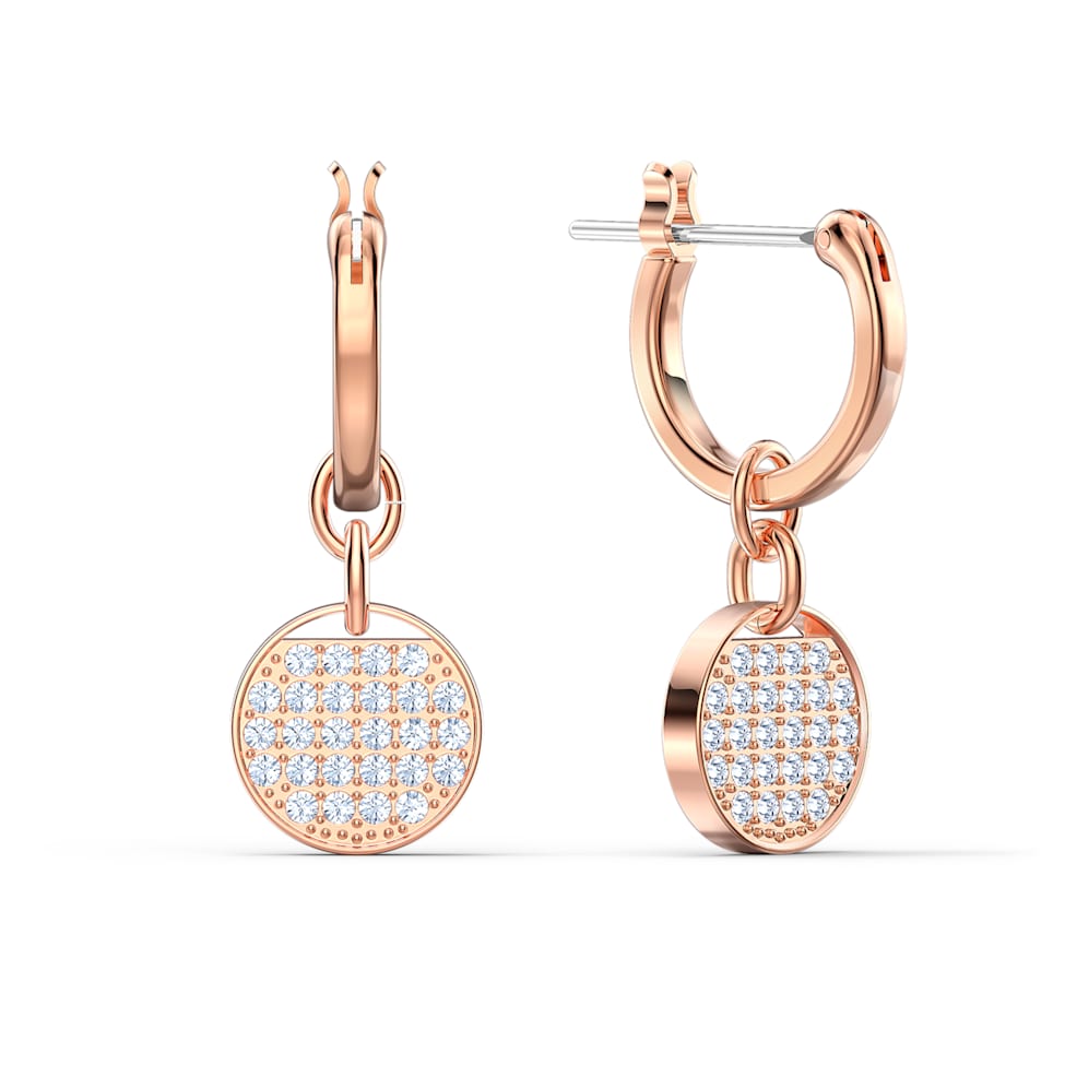 Ginger drop earrings, White, Rose gold-tone plated by SWAROVSKI