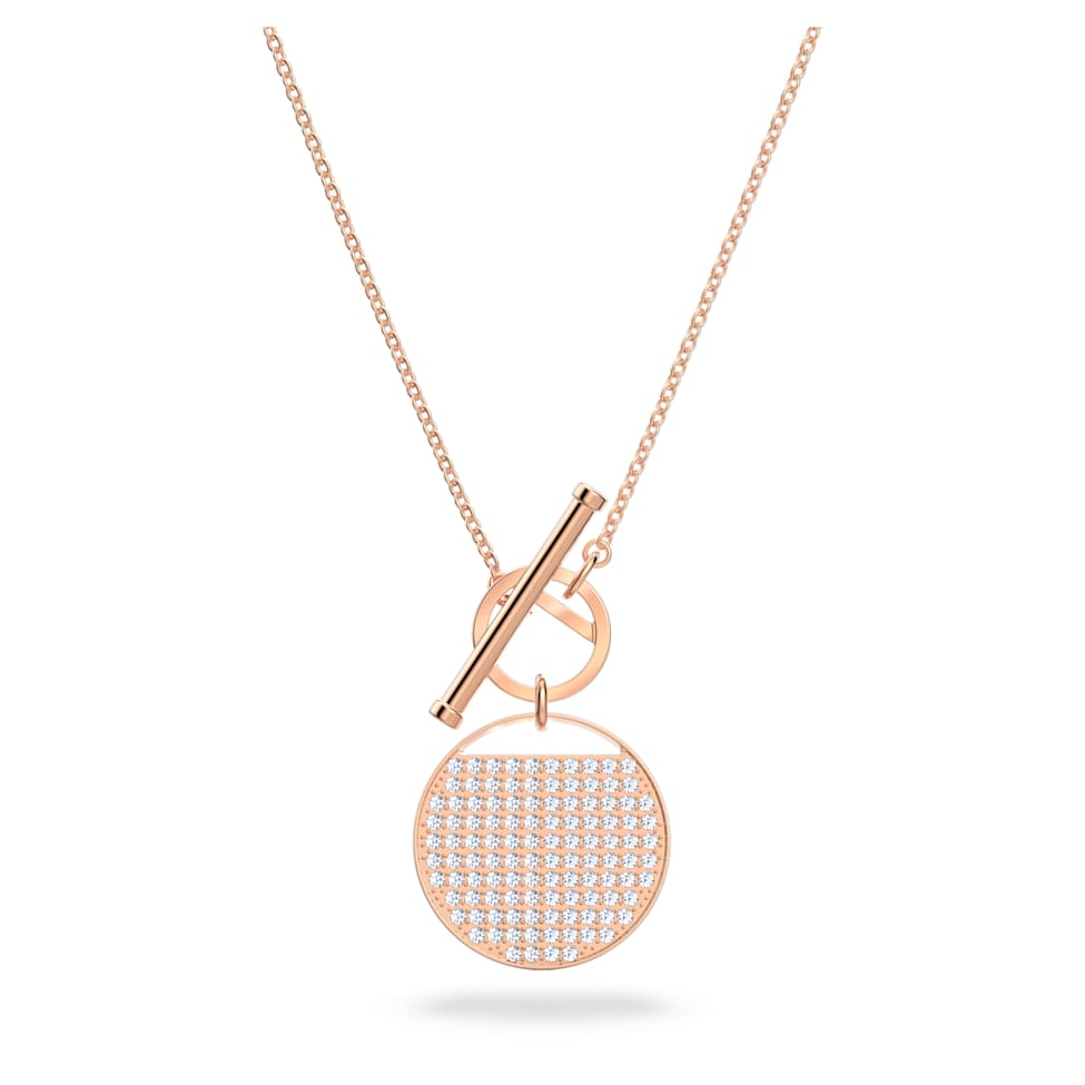 Ginger T Bar necklace, White, Rose gold-tone plated by SWAROVSKI