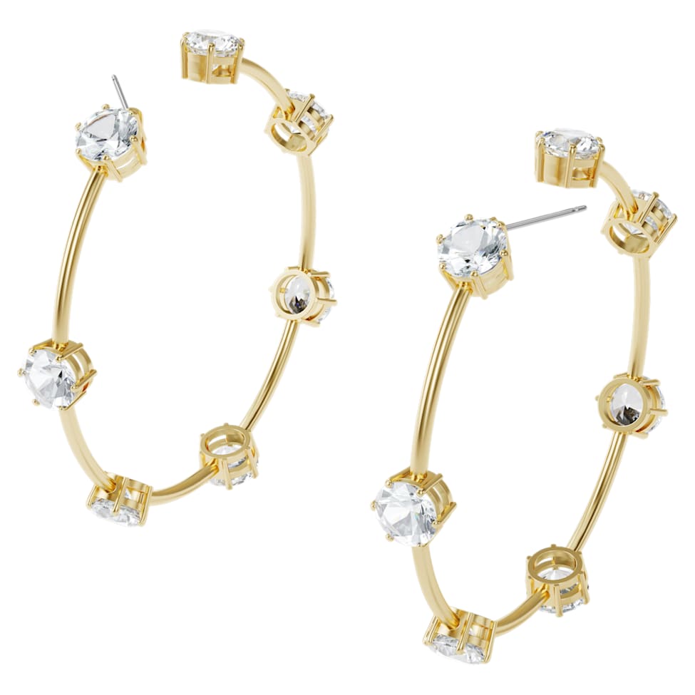 Constella hoop earrings, Round cut, Medium, White, Matte gold-tone plated by SWAROVSKI