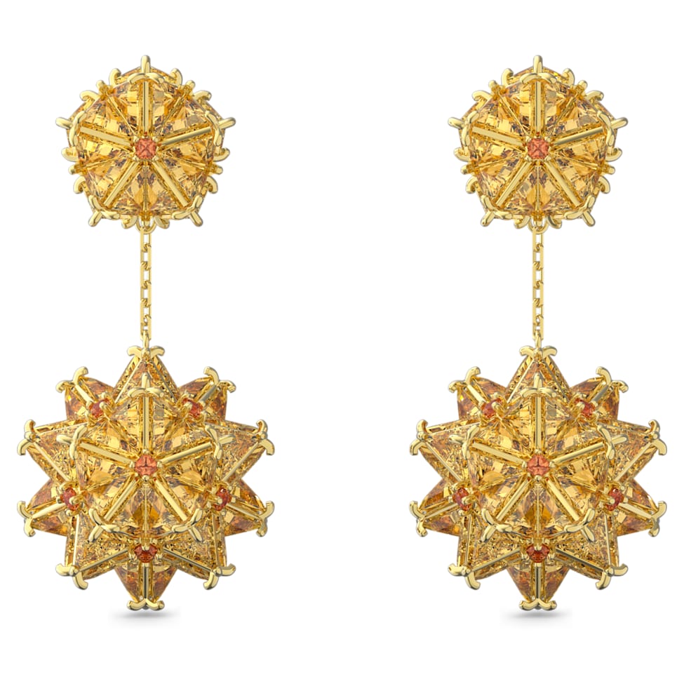 Curiosa drop earrings, Geometric cut, Orange, Gold-tone plated by SWAROVSKI