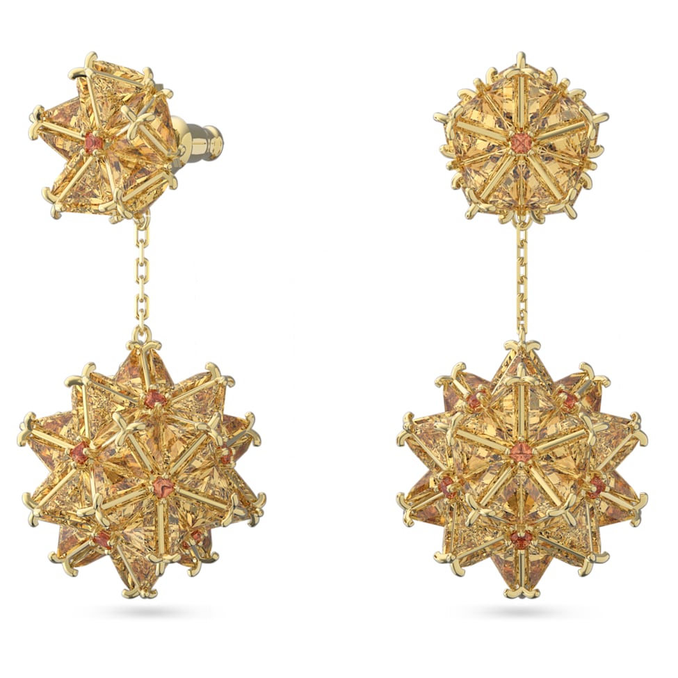 Curiosa drop earrings, Geometric cut, Orange, Gold-tone plated by SWAROVSKI