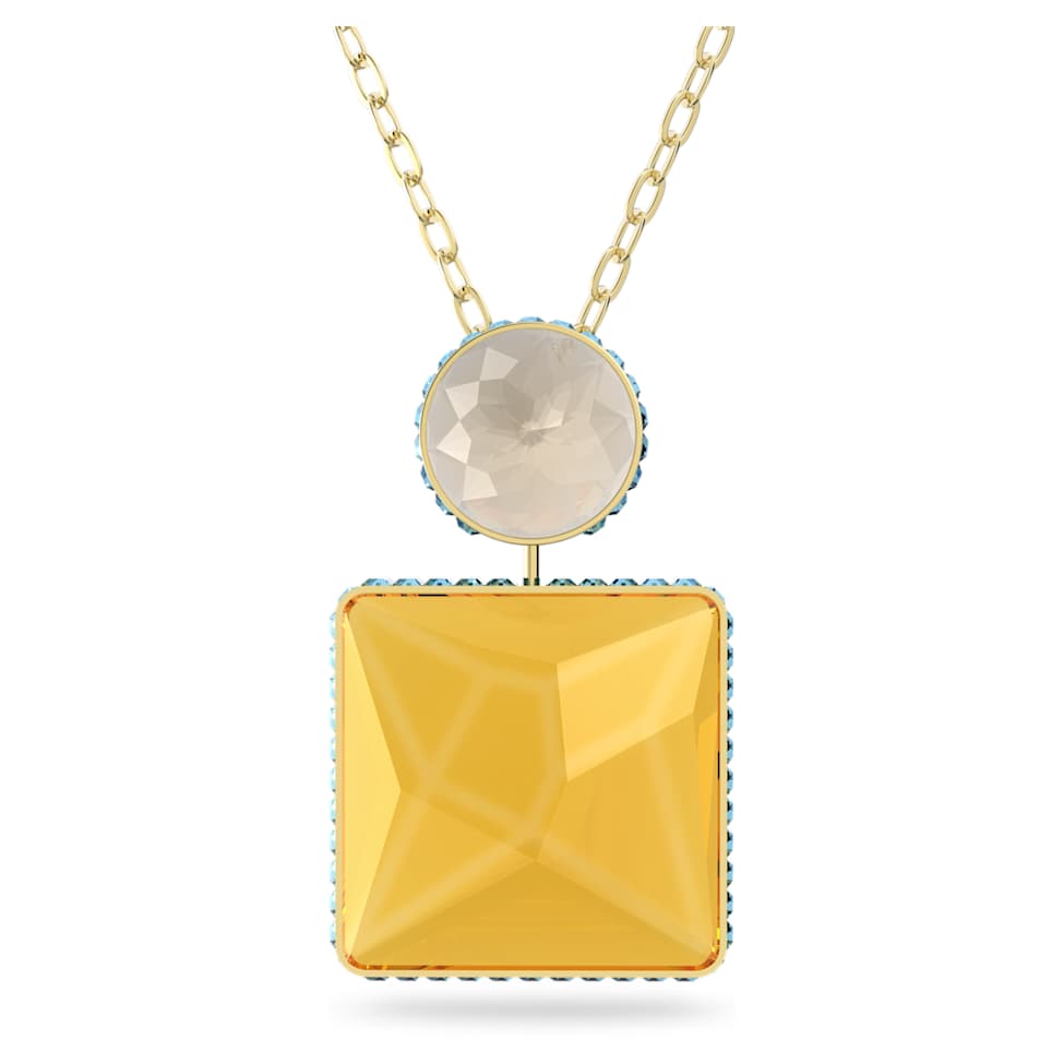 Orbita necklace, Square cut, Multicoloured, Gold-tone plated by SWAROVSKI
