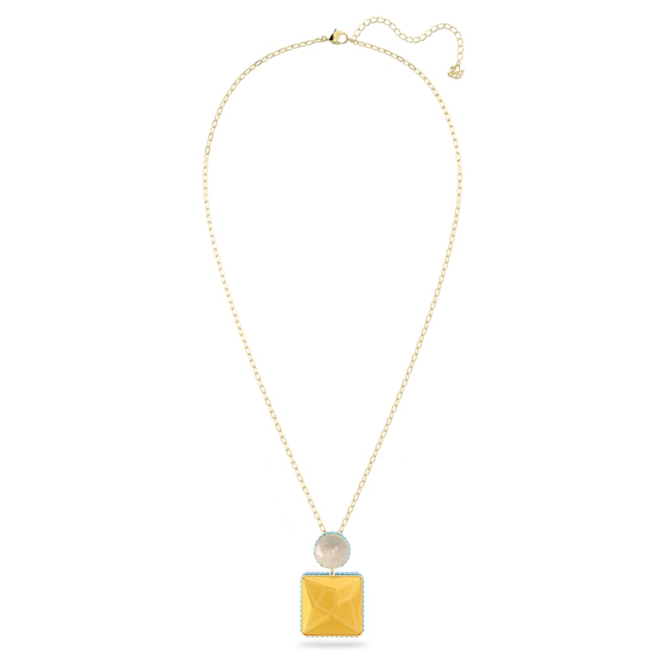 Orbita necklace, Square cut, Multicoloured, Gold-tone plated by SWAROVSKI