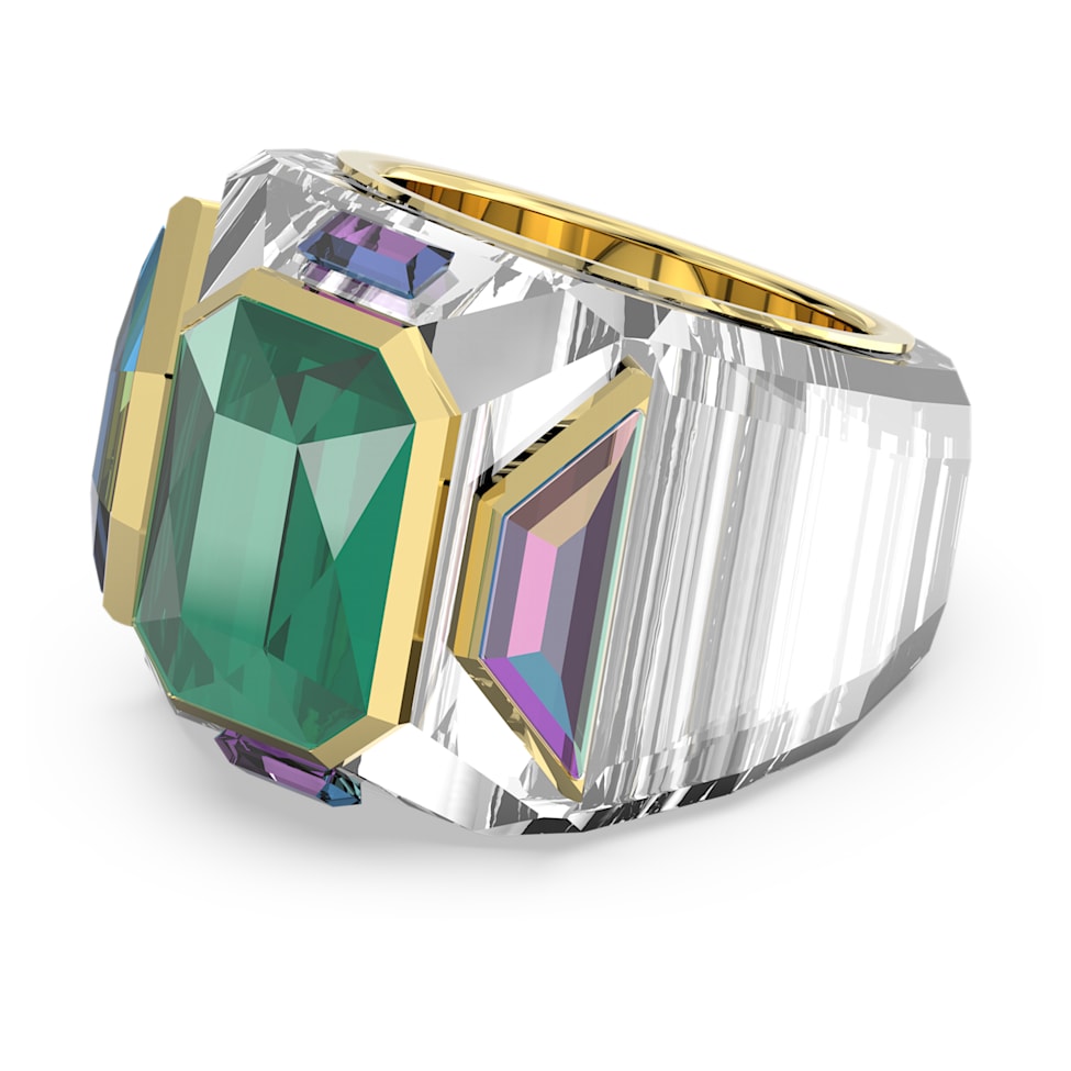 Chroma cocktail ring, Green, Gold-tone plated by SWAROVSKI