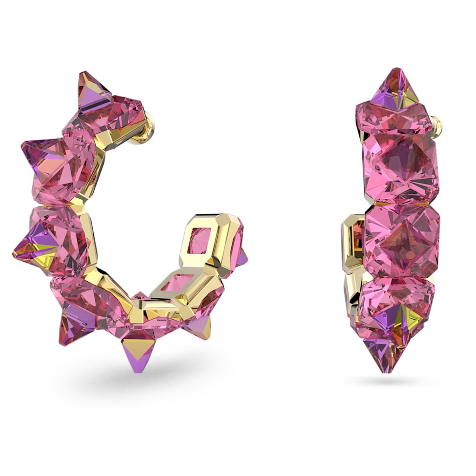 Ortyx hoop earrings, Pyramid cut, Pink, Gold-tone plated by SWAROVSKI