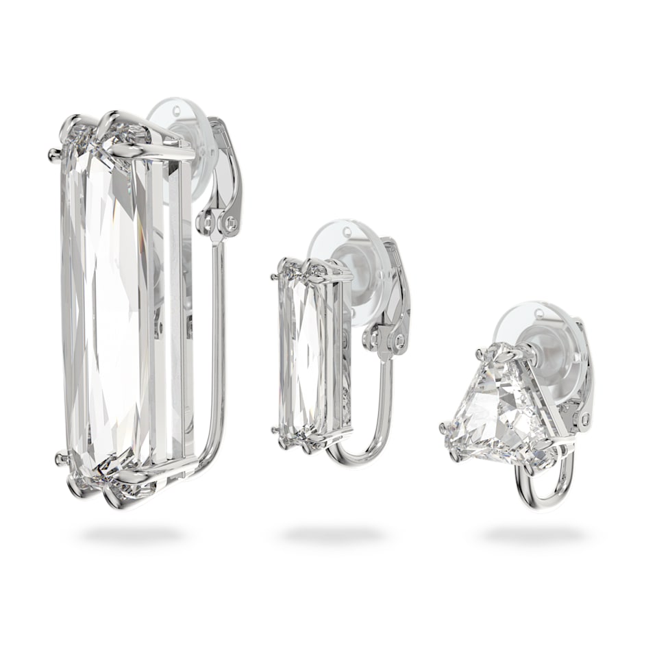 Mesmera clip earring, Set (3), Asymmetrical design, White, Rhodium plated by SWAROVSKI