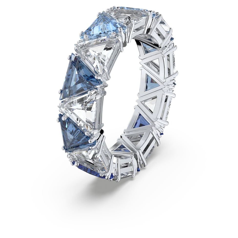 Ortyx cocktail ring, Triangle cut, Blue, Rhodium plated by SWAROVSKI