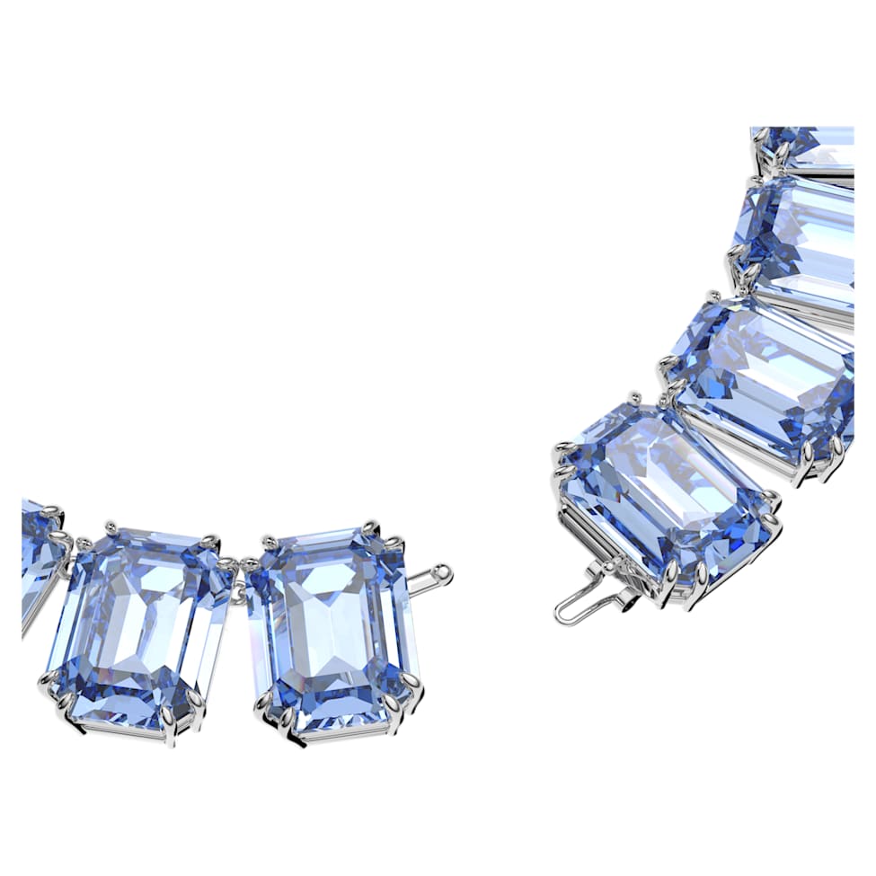 Millenia necklace, Oversized crystals, Octagon cut, Blue, Rhodium plated by SWAROVSKI