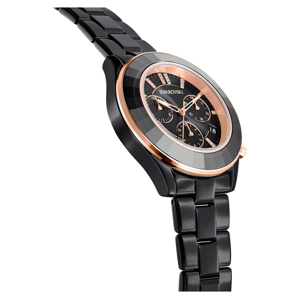 Octea Lux Sport watch, Swiss Made, Metal bracelet, Black, Black finish by SWAROVSKI
