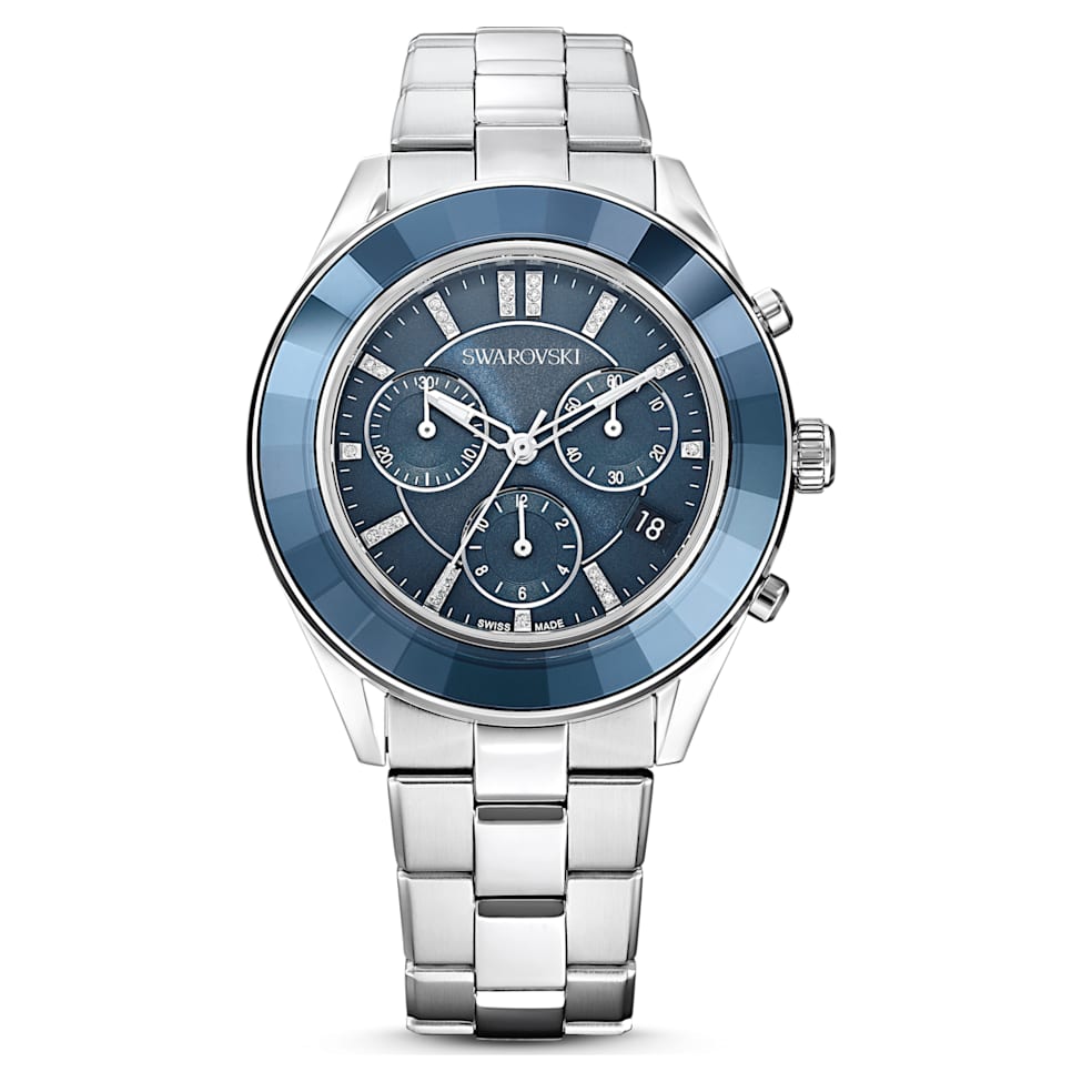 Octea Lux Sport watch, Swiss Made, Metal bracelet, Blue, Stainless steel by SWAROVSKI