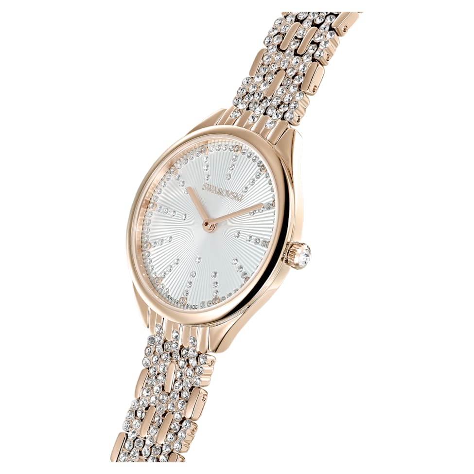 Attract watch, Swiss Made, Pavé, Metal bracelet, Gold tone, Champagne gold-tone finish by SWAROVSKI