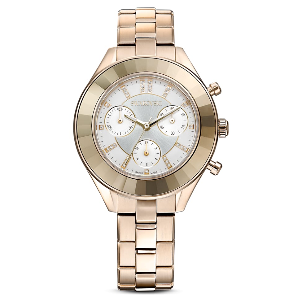 Octea Lux Sport watch, Swiss Made, Metal bracelet, Gold tone, Champagne gold-tone finish by SWAROVSKI