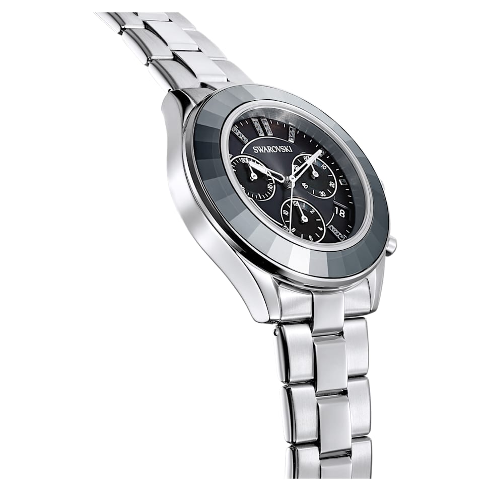 Octea Lux Sport watch, Swiss Made, Metal bracelet, Black, Stainless steel by SWAROVSKI