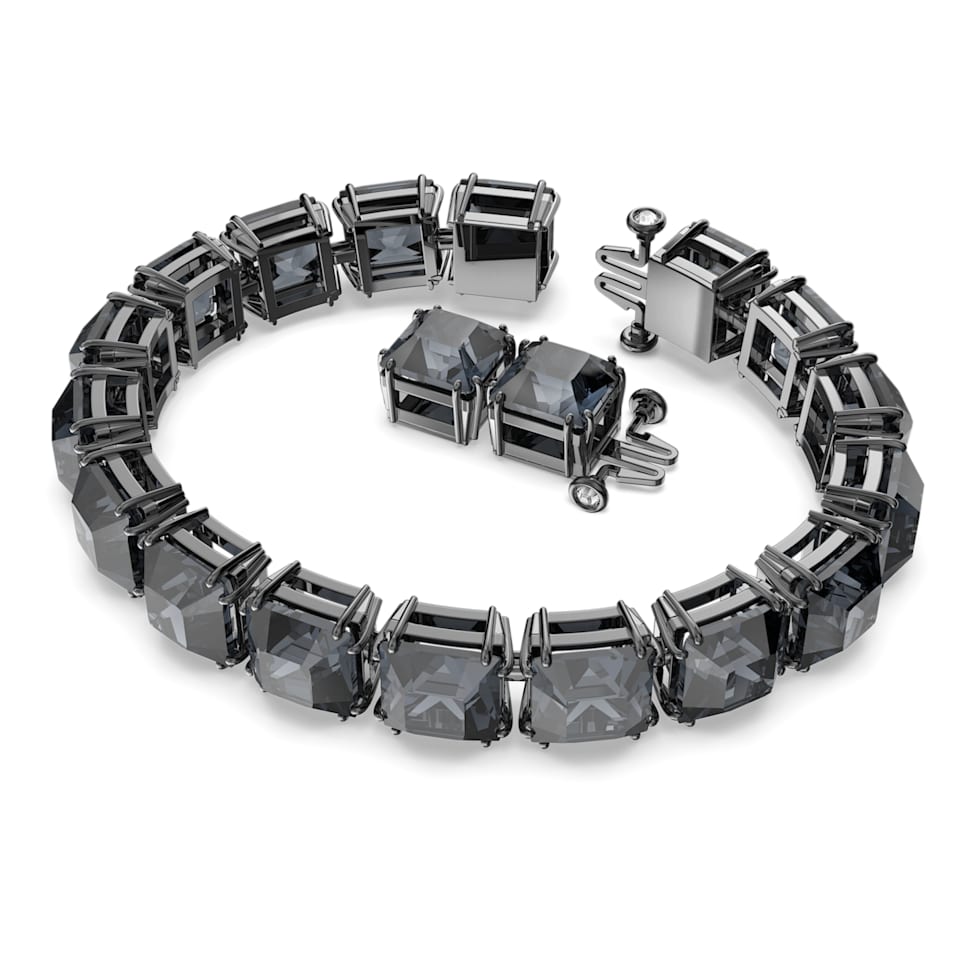 Millenia bracelet, Square cut, Medium, Grey, Ruthenium plated by SWAROVSKI
