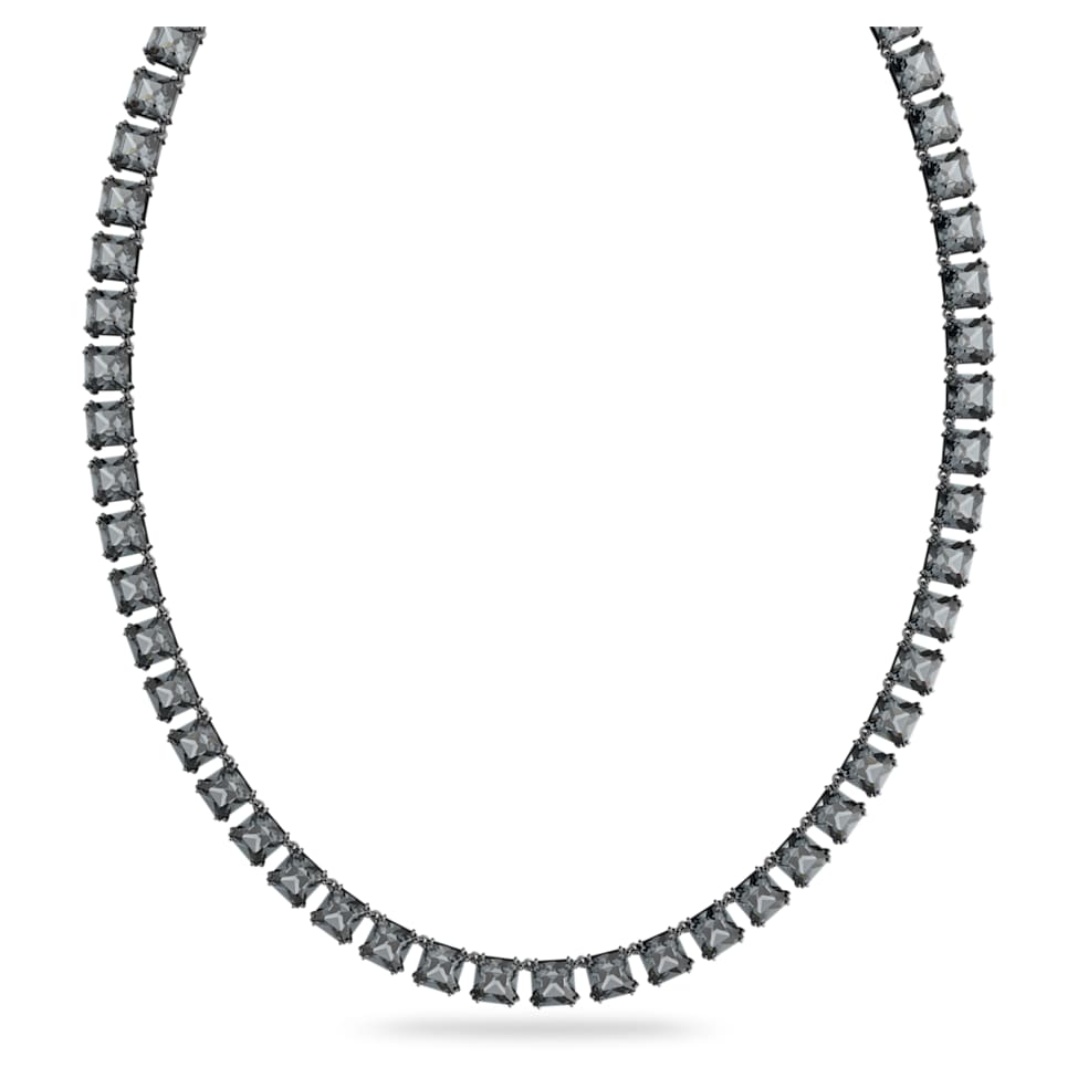 Millenia necklace, Square cut, Gray, Ruthenium plated by SWAROVSKI