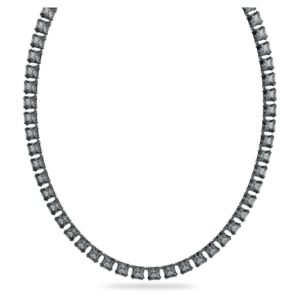 Millenia necklace, Square cut, Grey, Ruthenium plated by SWAROVSKI