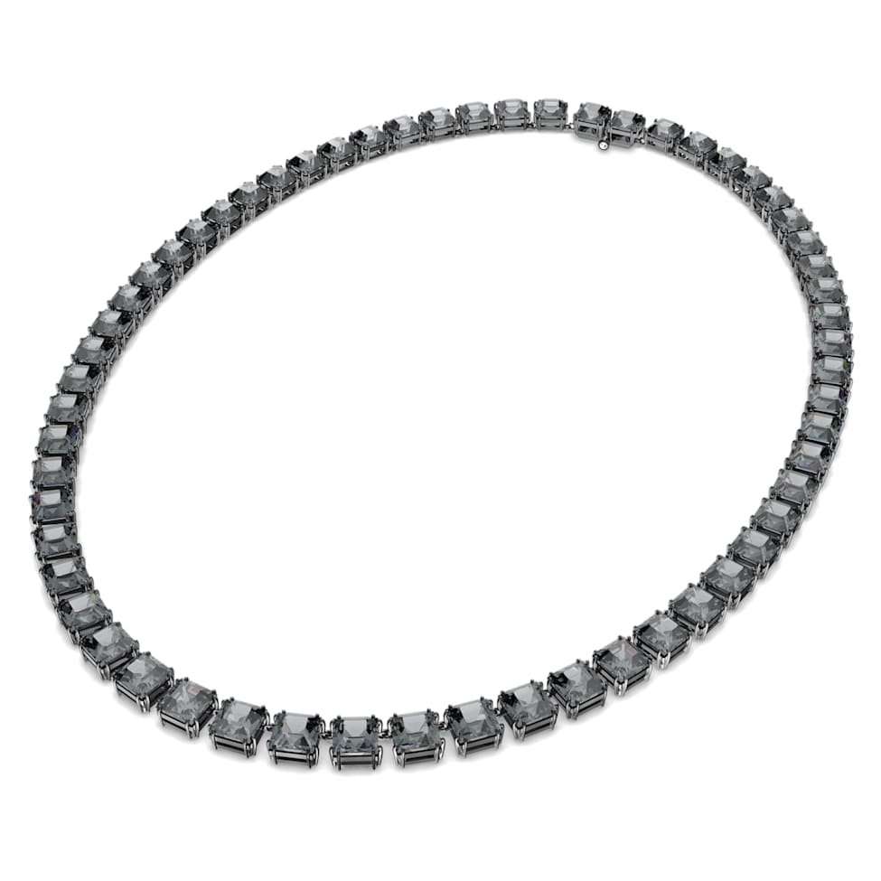Millenia necklace, Square cut, Grey, Ruthenium plated by SWAROVSKI