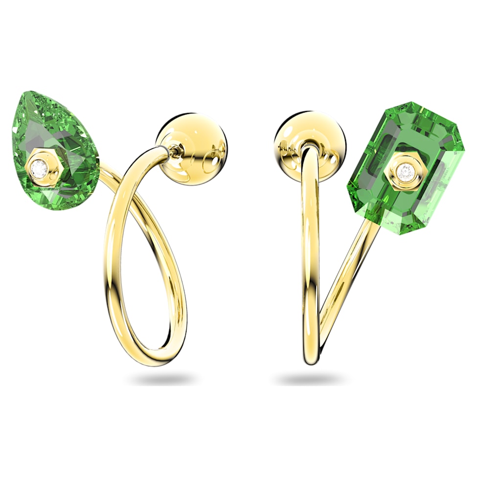 Numina drop earrings, Asymmetrical design, Mixed cuts, Green, Gold-tone plated by SWAROVSKI