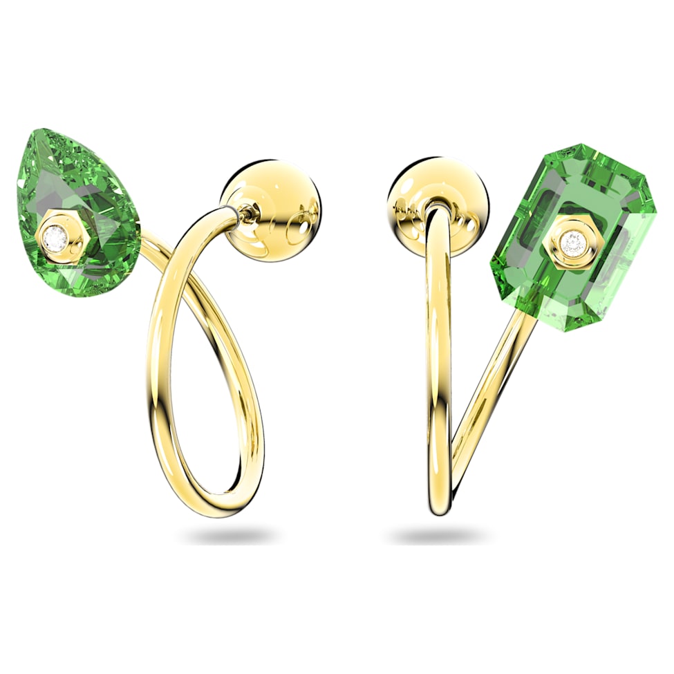 Numina drop earrings, Asymmetrical design, Mixed cuts, Green, Gold-tone plated by SWAROVSKI