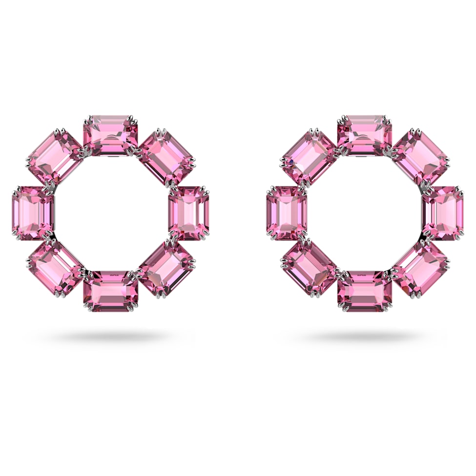 Millenia hoop earrings, Octagon cut, Pink, Rhodium plated by SWAROVSKI