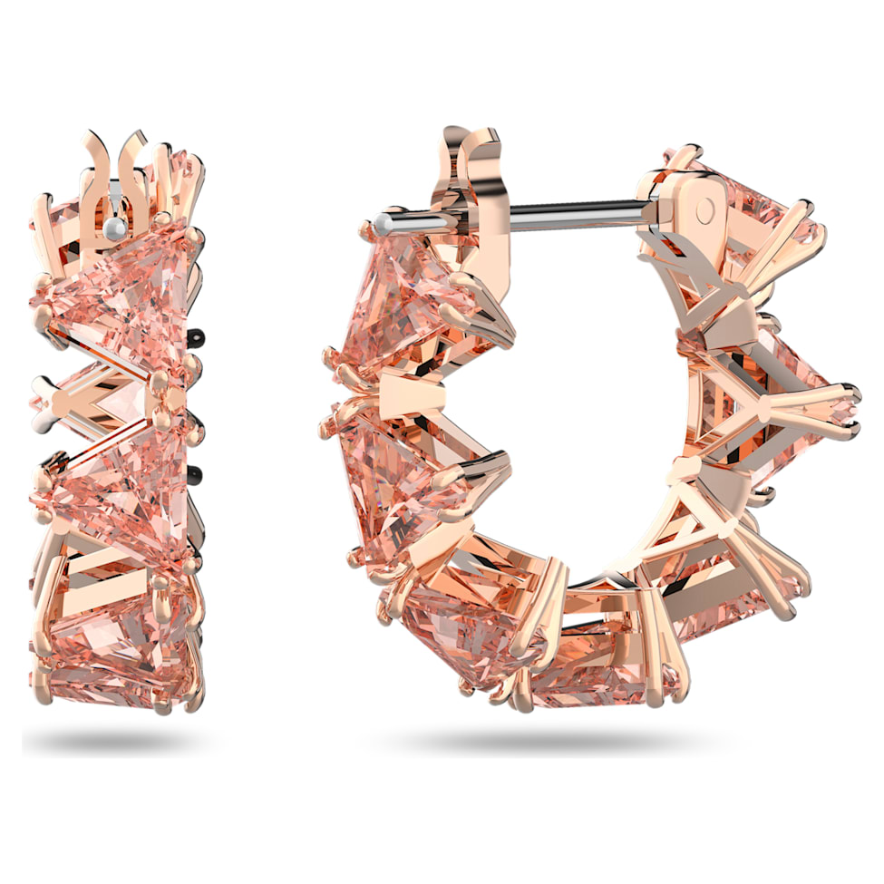 Ortyx hoop earrings, Triangle cut, Small, Pink, Rose gold-tone plated by SWAROVSKI