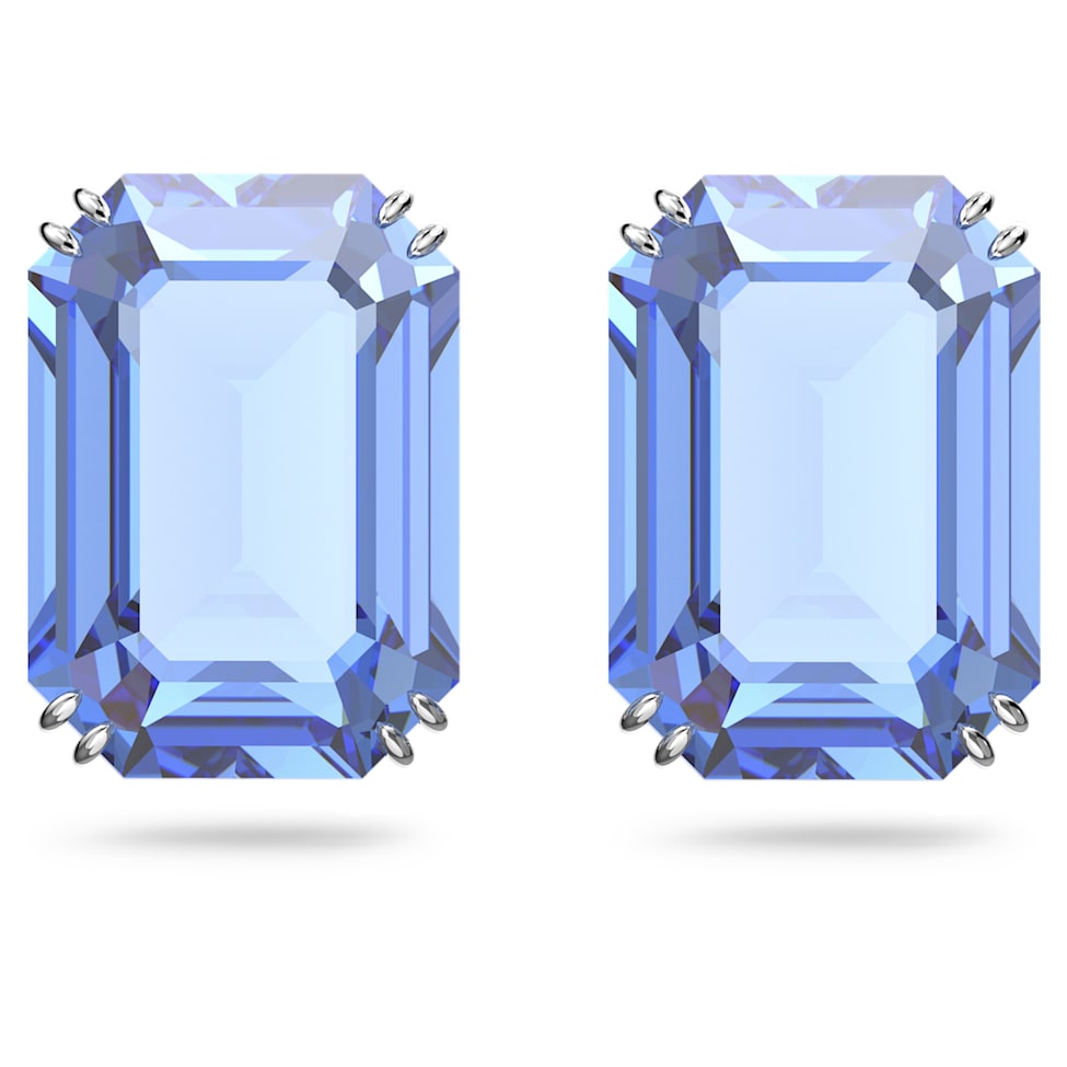 Millenia stud earrings, Octagon cut, Blue, Rhodium plated by SWAROVSKI