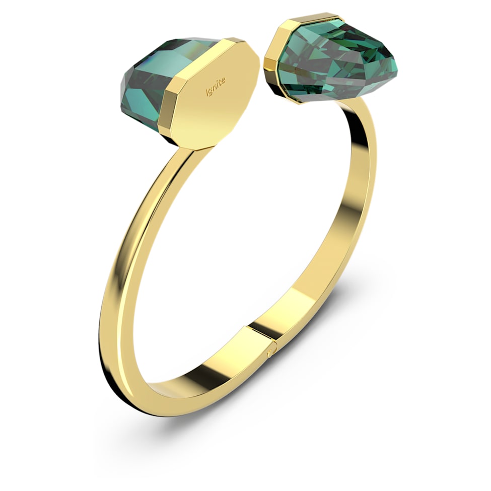 Lucent bangle, Magnetic closure, Oversized crystal, Green, Gold-tone finish by SWAROVSKI
