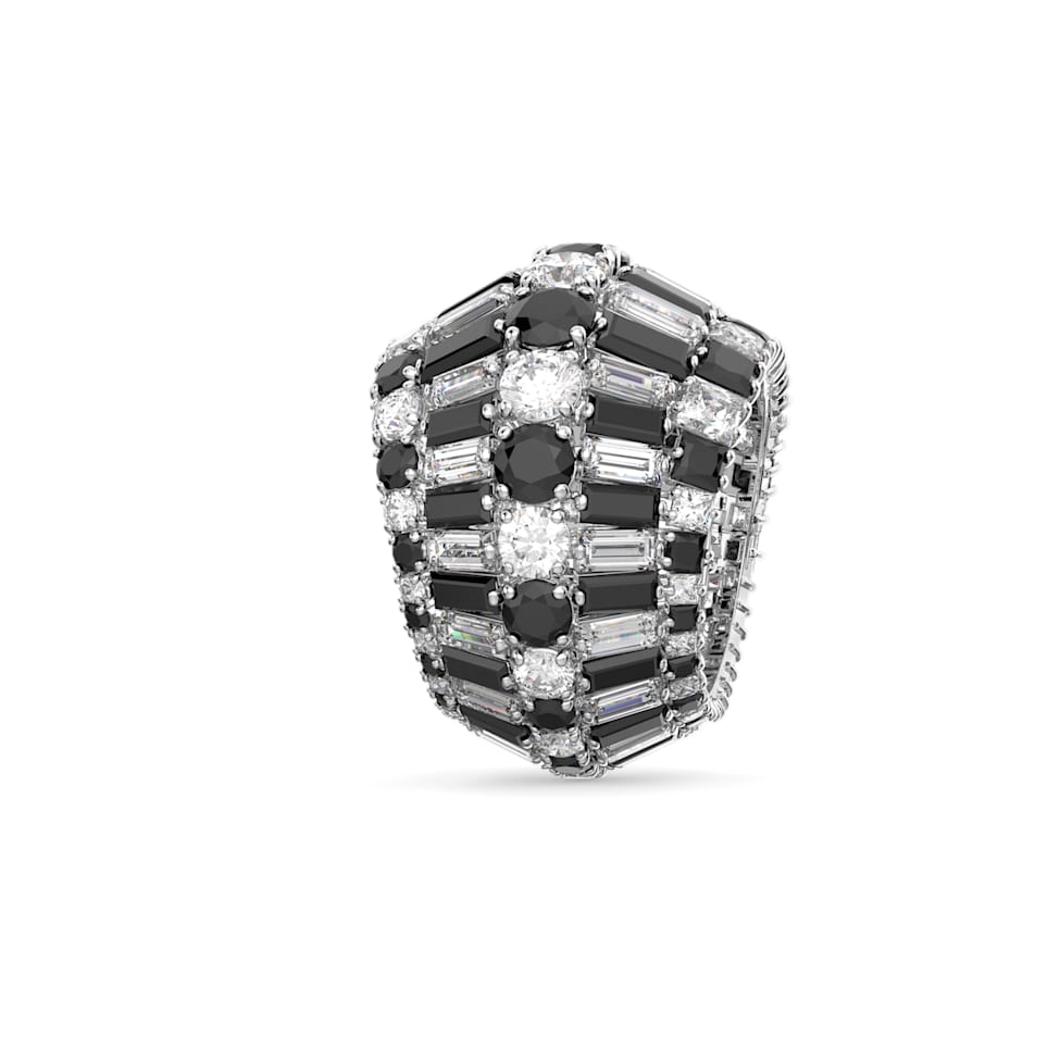 Hyperbola cocktail ring, Mixed cuts, Black, Rhodium plated by SWAROVSKI