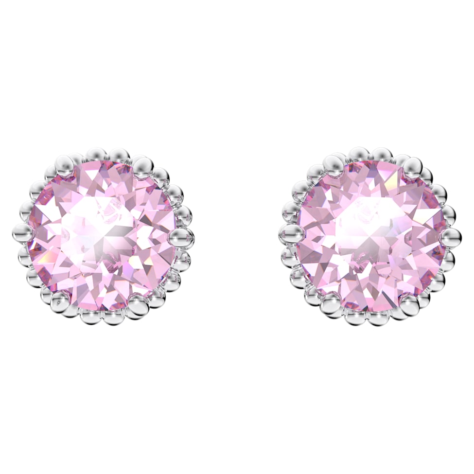 Birthstone stud earrings, Round cut, June, Pink, Rhodium plated by SWAROVSKI