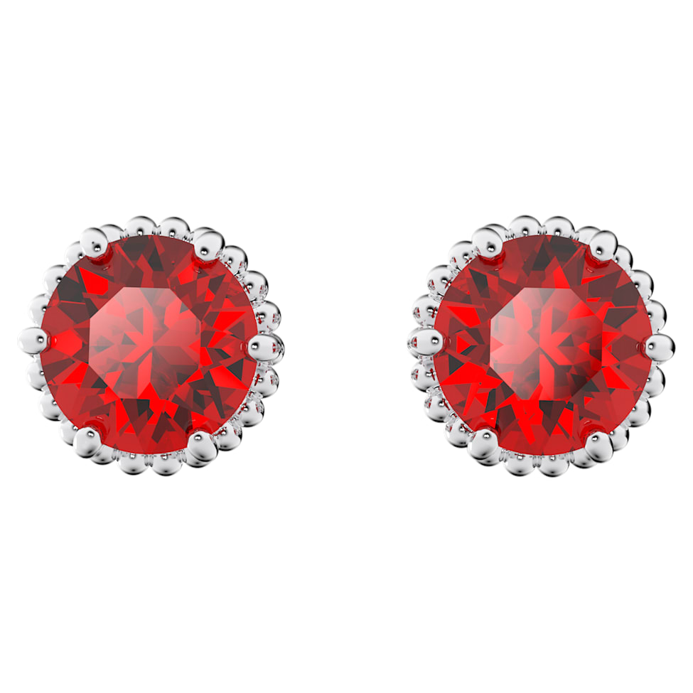 Birthstone stud earrings, Round cut, January, Red, Rhodium plated by SWAROVSKI