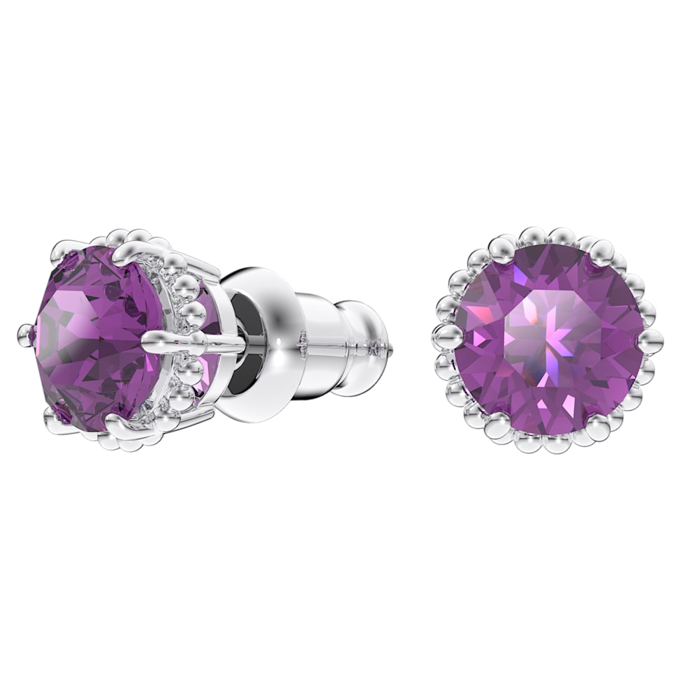 Birthstone stud earrings, Round cut, February, Purple, Rhodium plated by SWAROVSKI