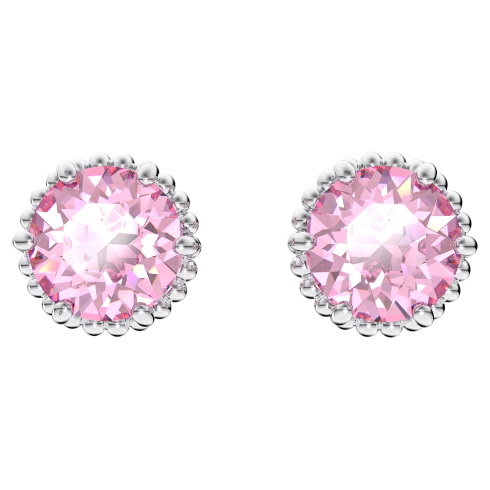 Birthstone stud earrings, Round cut, October, Pink, Rhodium plated by SWAROVSKI