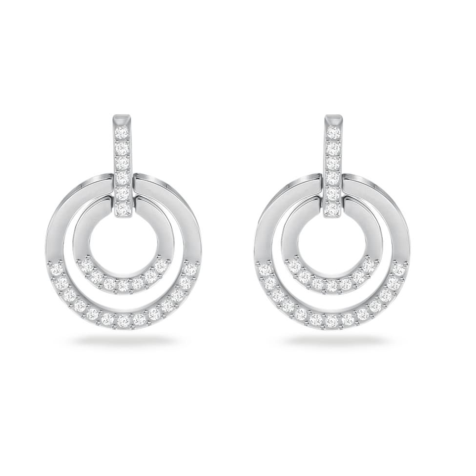 Circle hoop earrings, Round shape, White, Rhodium plated by SWAROVSKI