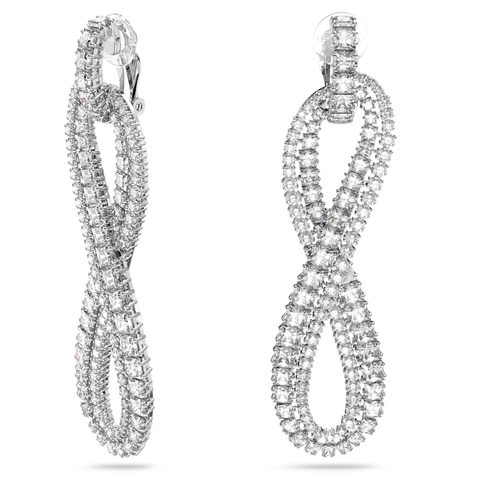 Hyperbola clip earrings, Infinity, White, Rhodium plated by SWAROVSKI