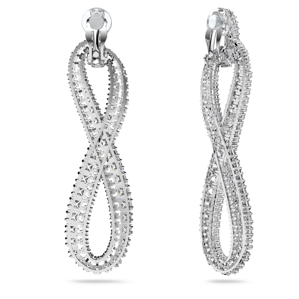 Hyperbola clip earrings, Infinity, White, Rhodium plated by SWAROVSKI
