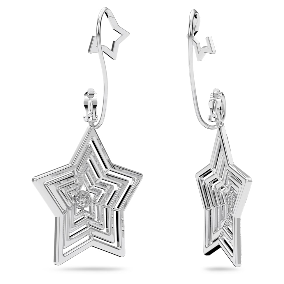 Stella clip earrings, Star, Large, White, Rhodium plated by SWAROVSKI
