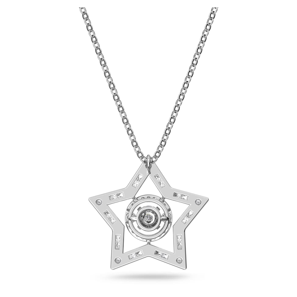Stella pendant, Mixed cuts, Star, Long, White, Rhodium plated by SWAROVSKI