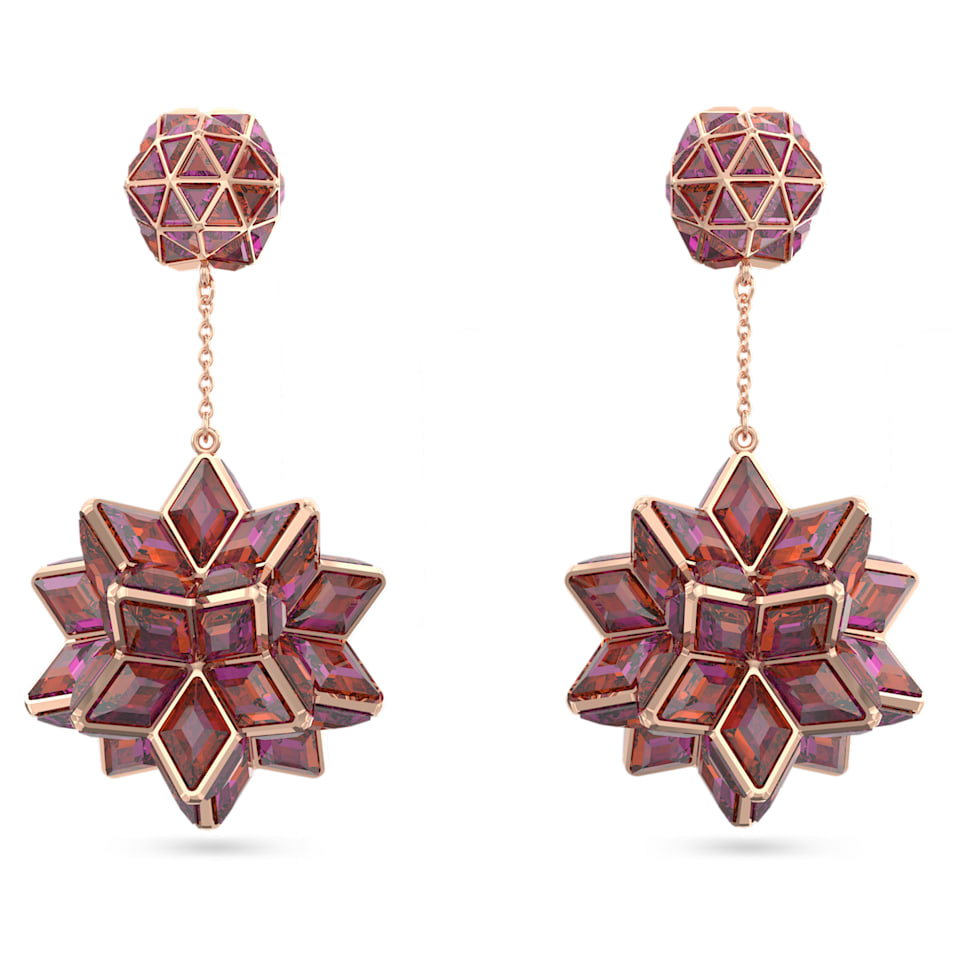 Curiosa drop earrings, Geometric cut, Pink, Rose gold-tone plated by SWAROVSKI