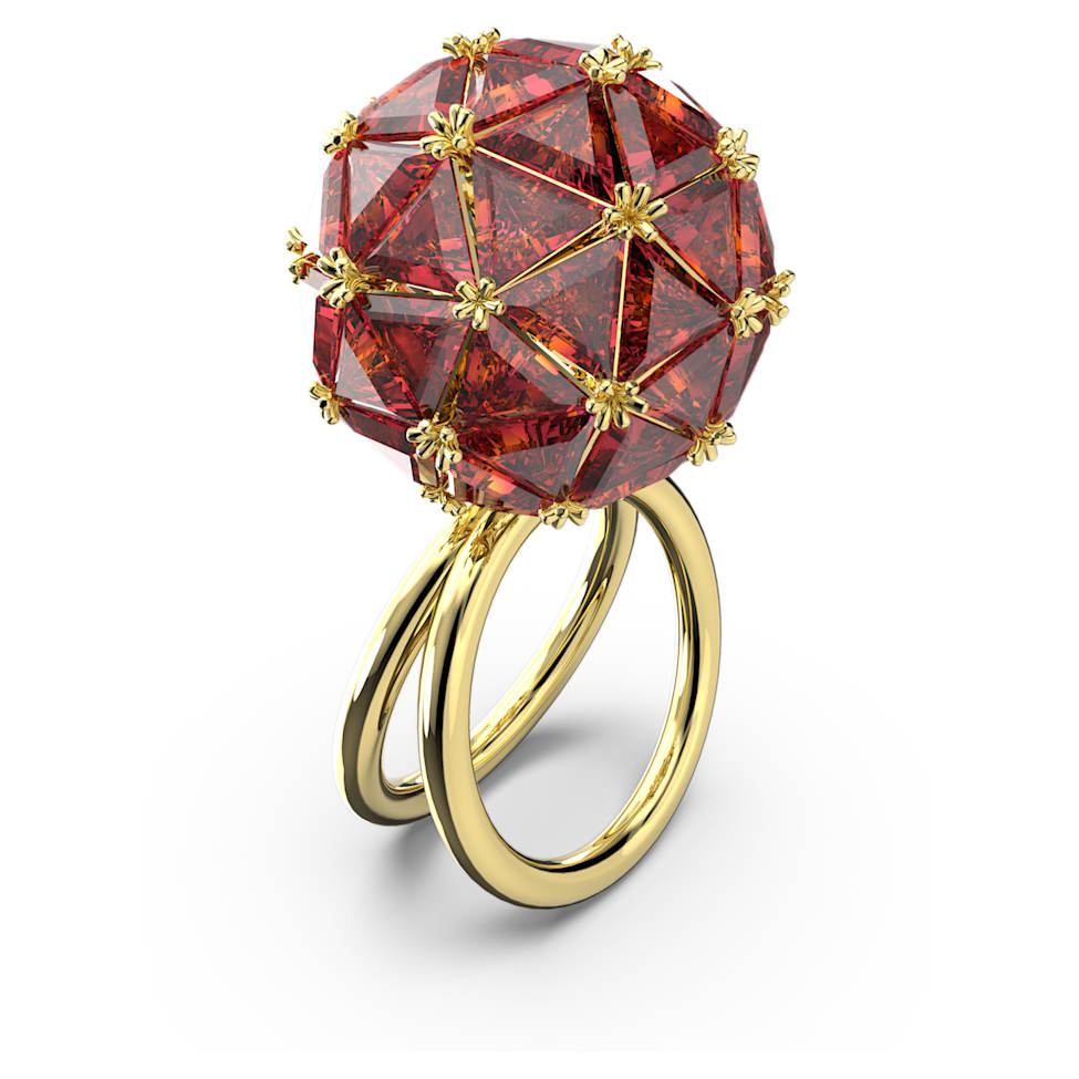 Curiosa cocktail ring, Triangle cut, Round shape, Red, Gold-tone plated by SWAROVSKI