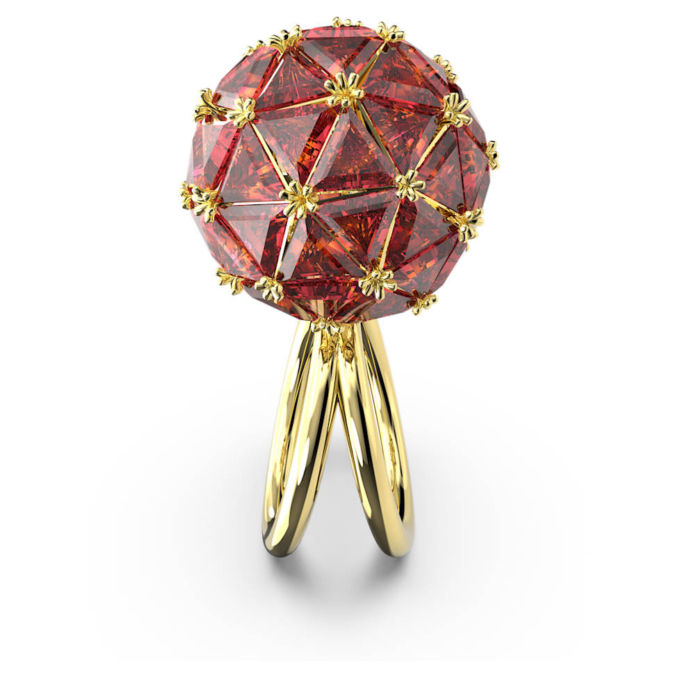Curiosa cocktail ring, Triangle cut, Round shape, Red, Gold-tone plated by SWAROVSKI