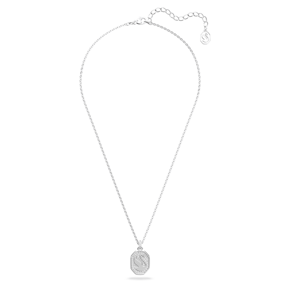 Signum pendant, Swan, Long, White, Rhodium plated by SWAROVSKI