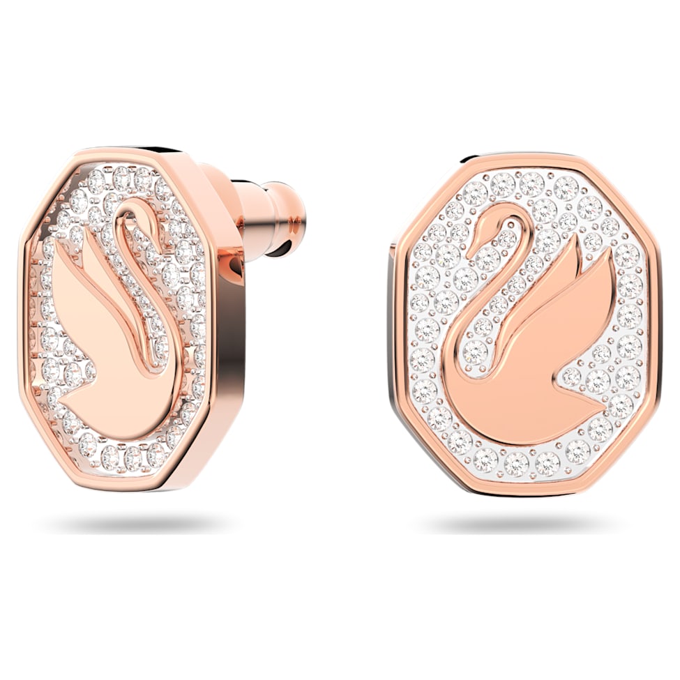 Signum stud earrings, Octagon shape, Swan, White, Rose gold-tone plated by SWAROVSKI