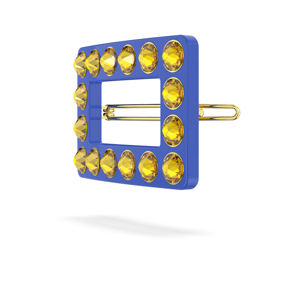 Hair clip, Round cut, Rectangular shape, Blue, Gold-tone plated by SWAROVSKI