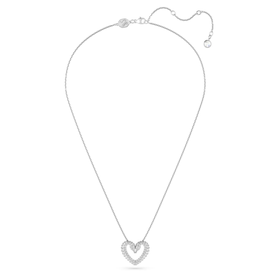 Una pendant, Heart, Medium, White, Rhodium plated by SWAROVSKI