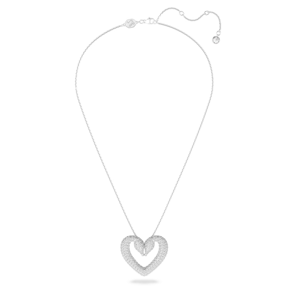 Una pendant, Heart, Large, White, Rhodium plated by SWAROVSKI