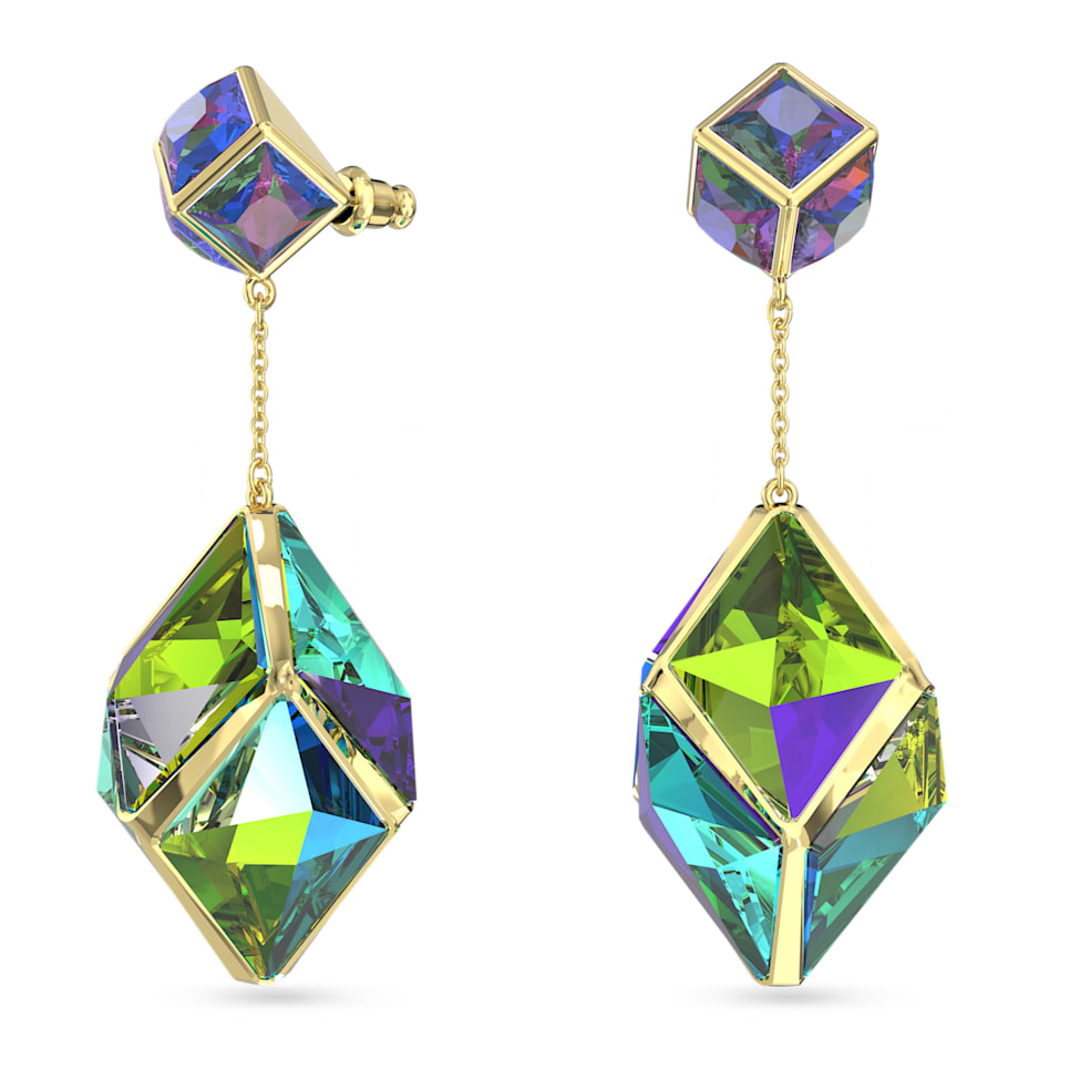 Curiosa drop earrings, Mixed cuts, Green, Gold-tone plated by SWAROVSKI