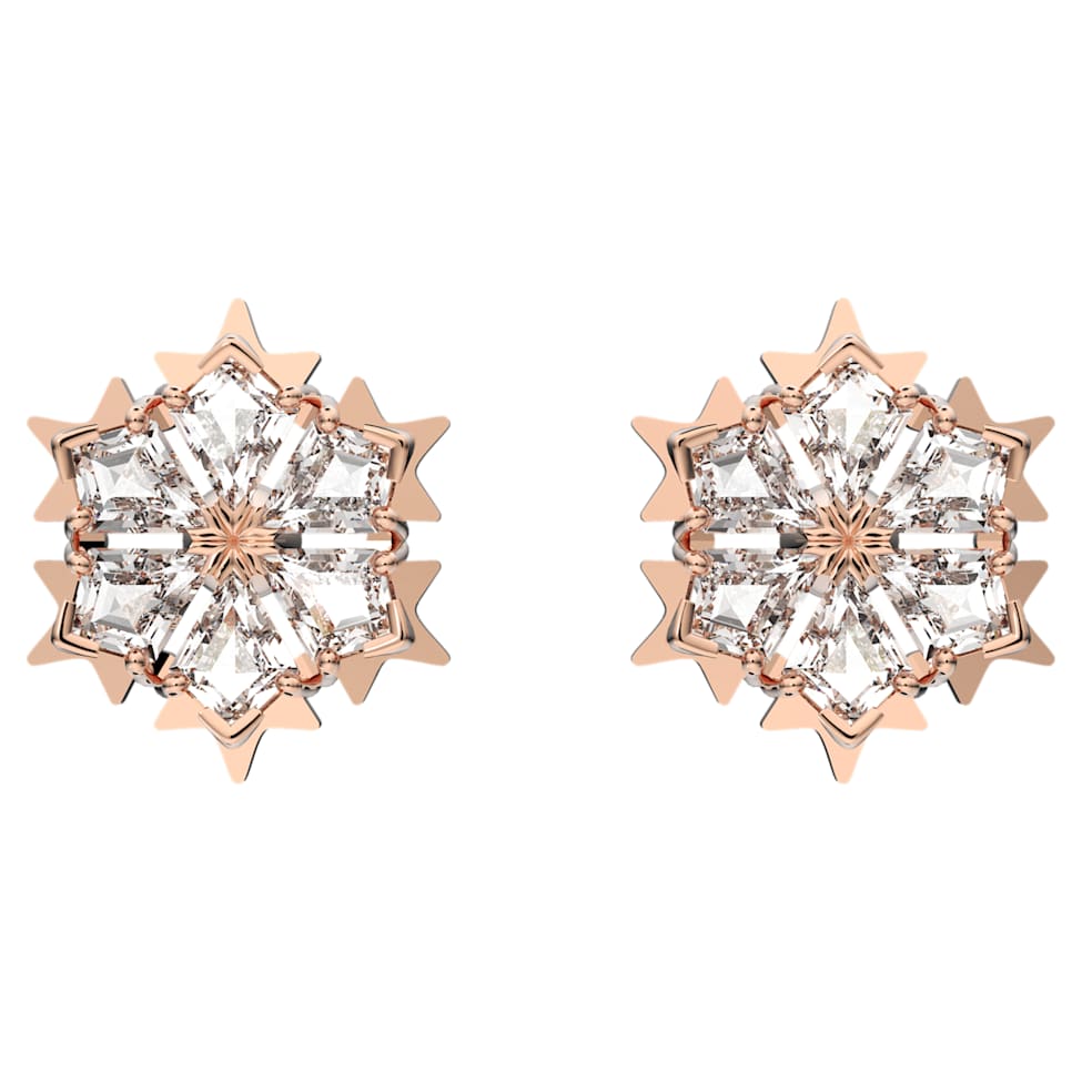 Magic stud earrings, Snowflake, White, Rose gold-tone plated by SWAROVSKI