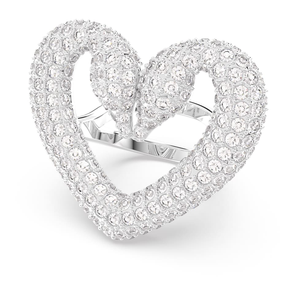 Una cocktail ring, Heart, Large, White, Rhodium plated by SWAROVSKI